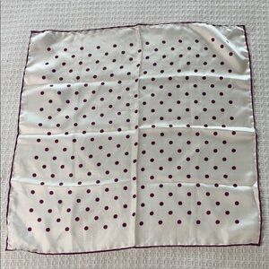 Silk pocket square or purse scarf white with purple polka dots and purple edge